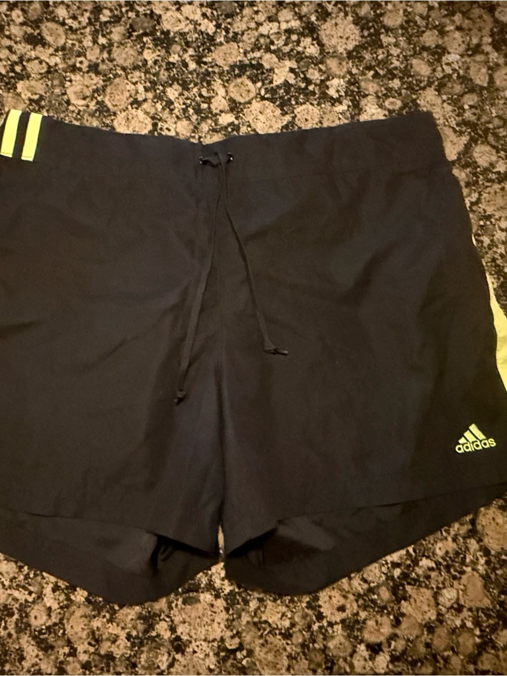 Adidas Women’s Black Athletic Shorts with Neon Yellow Stripes